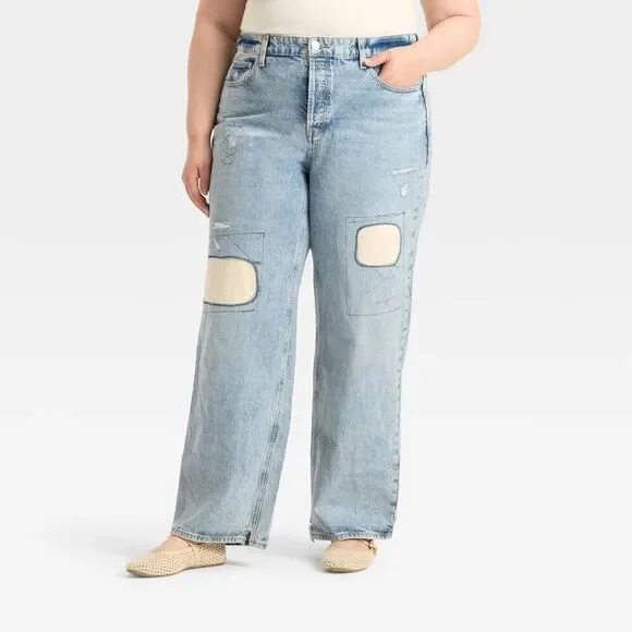 Universal Thread Women's Mid-Rise Patchwork 90's Baggy Jeans Light Wash Size 12 - Picture 10 of 10